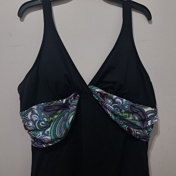 Ann Cole Essentials One Piece Swimsuit Summer Black Multi Color Size 16 NWT - Picture 13 of 14